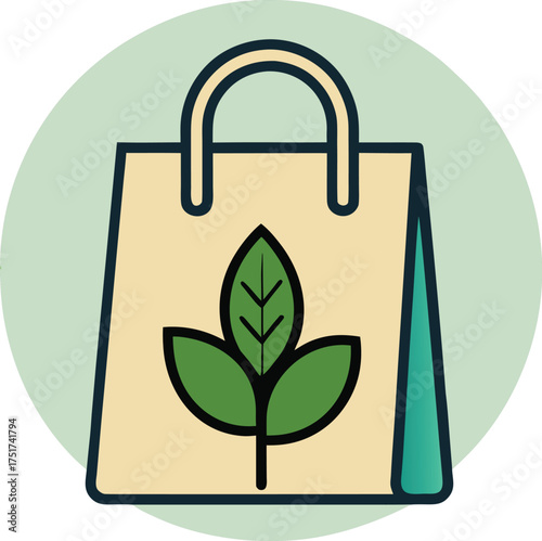 Eco friendly shopping bag with green leaf symbol for sustainable commerce
