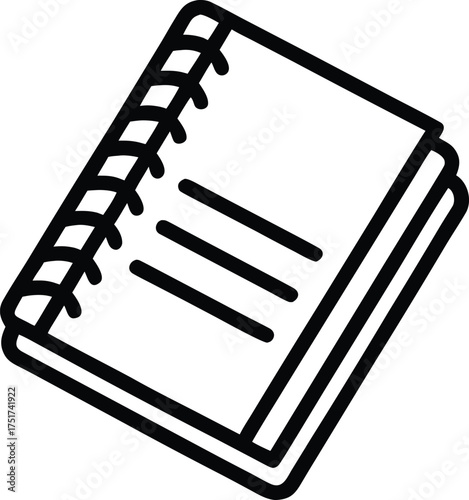 Hand drawn doodle illustration of a spiral bound notebook with lined paper
