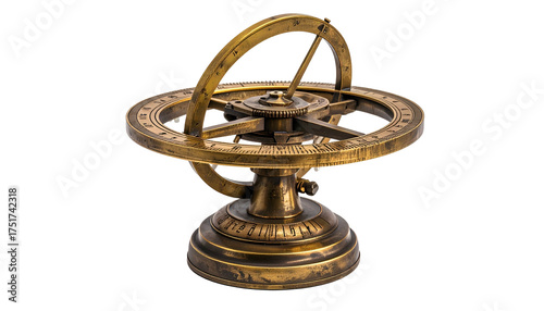 Armillary sphere, brass astrological device against black