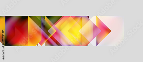 Abstract geometric composition. Colorful triangles overlap, creating dynamic visual flow. Bright hues dominate, with soft gradients.