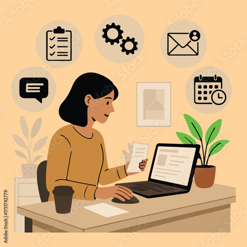 Productive Woman Working Remotely with Task Management and Communication Tools