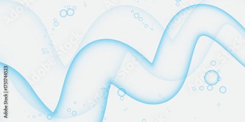 Light Blue Curved Fluid Background with Bubbles.