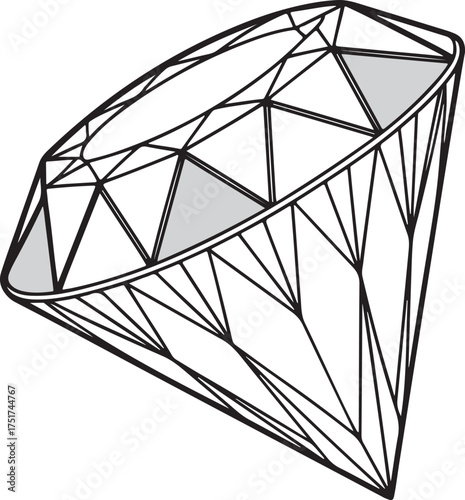 Shiny Diamond Gemstone Line Art Vector Illustration