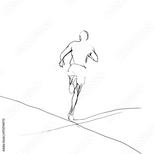 Sketch of a runner from behind in minimalist style on a white background with ground lines visible clearly