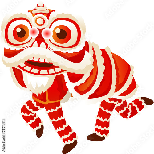 Traditional Chinese Lion Dance Costume With Red White Stripes And Fluffy Mane And Tail On Transparent Background