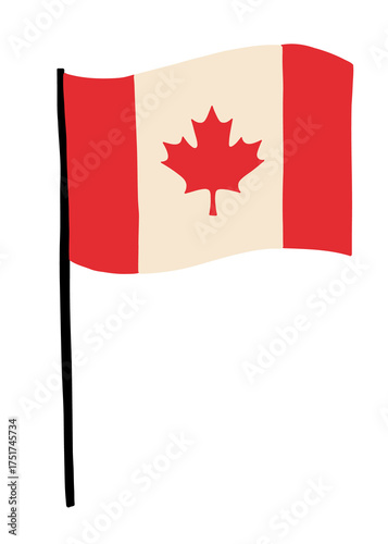 Celebrate Canada Day with this cute, hand-drawn flag featuring a vibrant maple leaf, perfect for adding a touch of Canadian pride to your designs and marketing materials