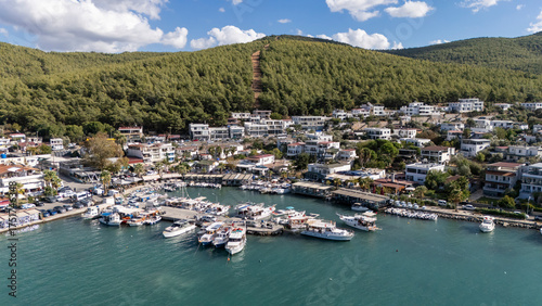 Fototapeta Naklejka Na Ścianę i Meble -  Aerial View of Güvercinlik Village, Bodrum, Turkey with Stunning Landscape