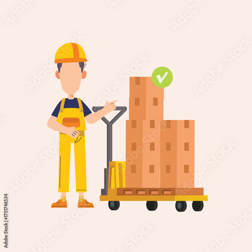 Worker with Hand Truck and Boxes Transportation, Delivery, and Logistics Illustration