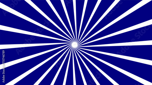 Blue and white radial burst background with dynamic rays emanating from the center. Abstract sunburst pattern ideal for pop art, comic design, retro style, or energetic visual effects.