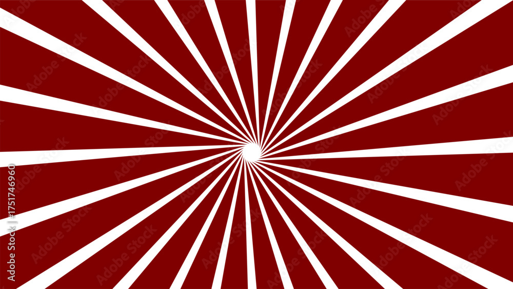 Fototapeta premium Red and white radial burst background with sunburst rays. Abstract flat design for posters, banners, retro pop art, or comic style graphics.