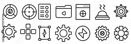 settings or setup outline icons with editable stroke