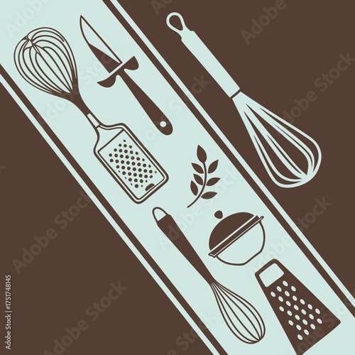 Culinary Delight Kitchen Utensils Pattern Ready for Your Creative Projects, Perfect for Recipe Cards, Cookbooks, and Modern Kitchen Decor