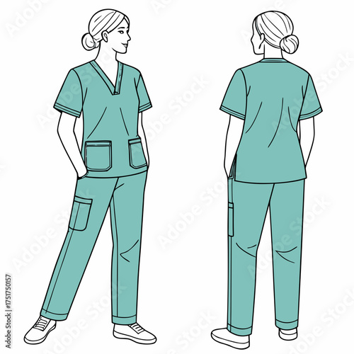 Healthcare Heroine Ready for Action: Confident Nurse in Modern Scrubs, Perfect for Medical Designs & Health Campaigns, Vector Style for Clean, Professional Look