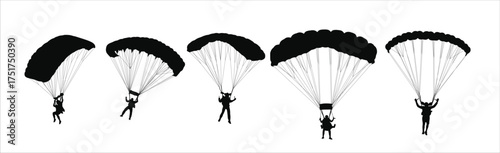 parachute sky diving silhouette vector