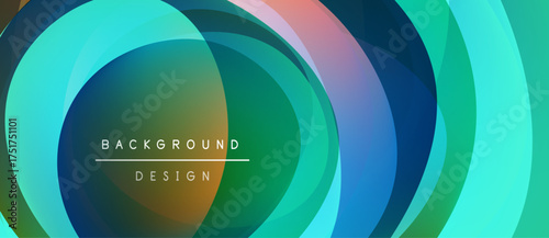 Abstract layered circles create vibrant background. Colors blend, forming dynamic visual effect. Text reads background design.
