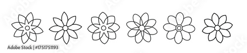 six simple black and white flower outline designs for coloring