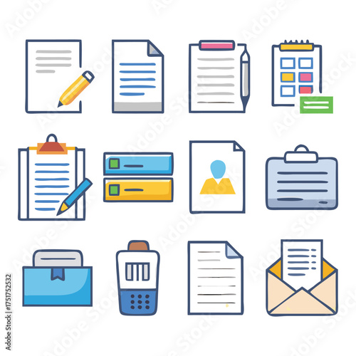 Office documents and stationery collection for business administration and management tasks designs set , business icons set , Business Icons set