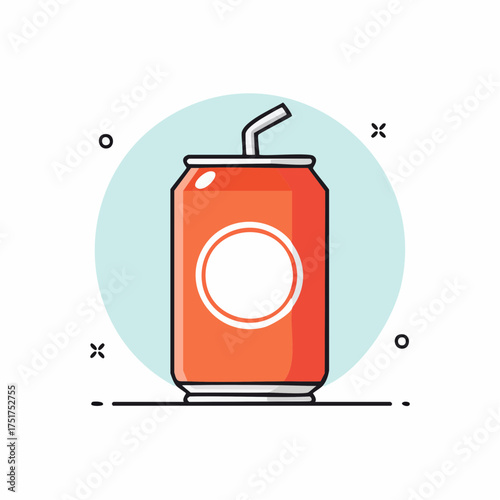 Refreshing orange soda can with a straw, perfect for a quick beverage break