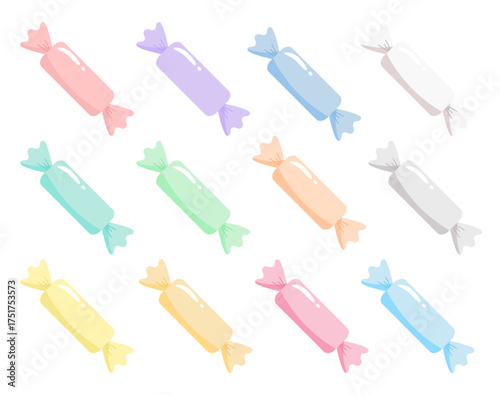 Set of 12 Pastel Wrapped Candies Vector Icons
