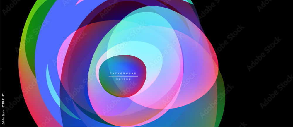 Fototapeta premium Abstract colorful layers create dynamic circular composition. Vibrant hues blend, forming fluid modern design. Smooth gradients suggest movement, depth.