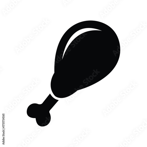 Black chicken leg is isolated on the white background in a simple style
