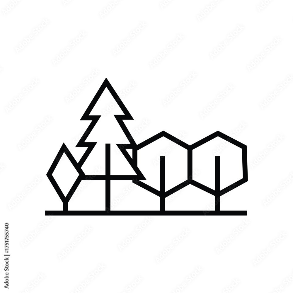 Fototapeta premium Simple minimal line trees form a stylized forest against a white background