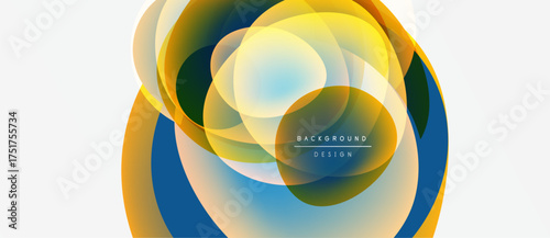 Abstract colorful layers create dynamic circular design. Bright hues blend, forming modern visual element. Smooth gradients offer depth.
