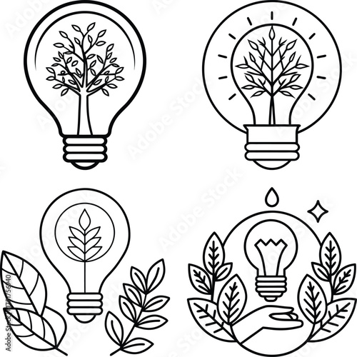 Hand holding lightbulb with small conifer tree growing inside. Eco friendly energy concept combines sustainability, environmental protection, renewable resources, green innovation, natural solutions
