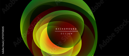 Abstract layers create vibrant circular design. Colors blend, forming dynamic visual effect. Text reads background design.