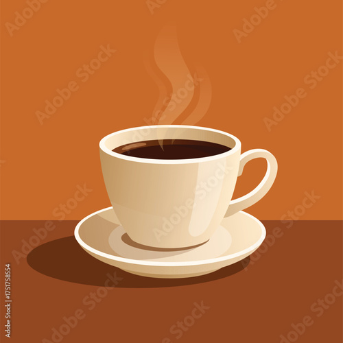 Illustration of a steaming coffee cup. The image features a simplistic and inviting design.