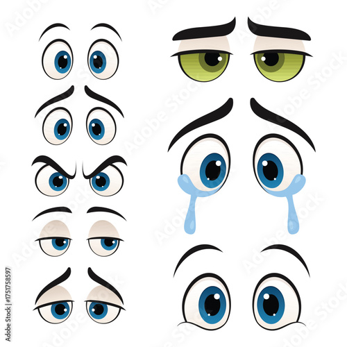 Collection of cartoon eyes expressing different emotions, including happiness, anger and sadness.