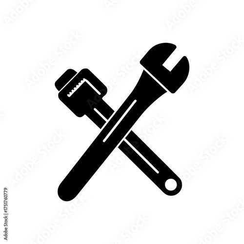 Two crossed black wrench silhouettes on transparent background