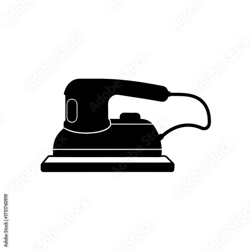 Black silhouette of orbital sander on transparent background