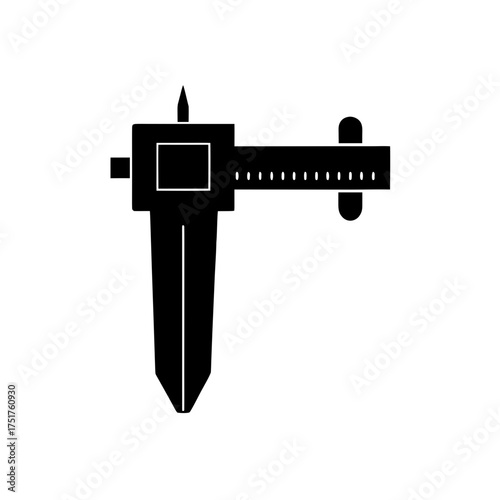 Illustration of a black caliper tool on transparent background silhouette