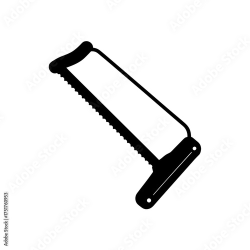 Illustration of a black hand saw tool on transparent background silhouette