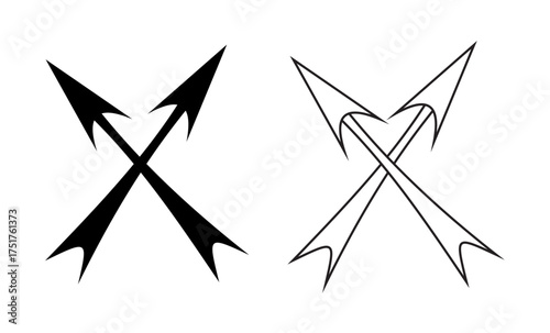 Crossed arrows graphic in silhouette and outline styles showing conflict or direction change