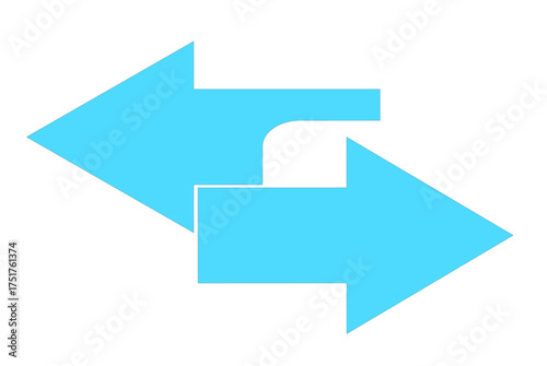 Two turquoise arrows pointing left and right interlocking graphic showing exchange or transfer
