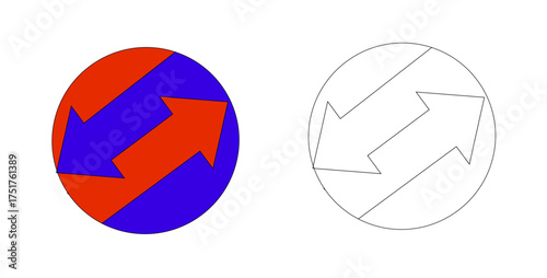 Circular arrows logo graphic showing exchange process or duality in color and outline style