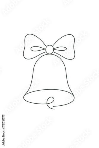 Simple line drawing of a bell with bow for Christmas decoration  