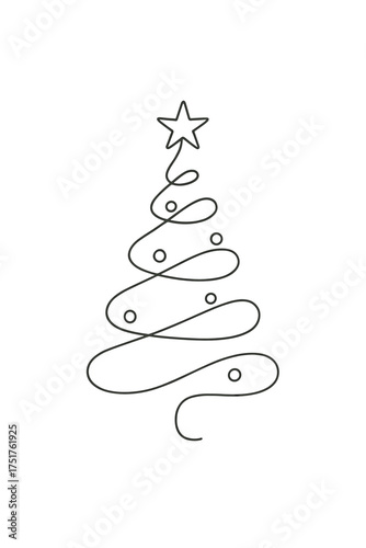 Simple line drawing of a Christmas tree with star on top  