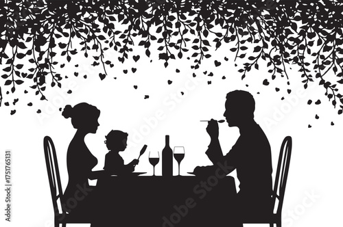 Minimalist family eating dinner together silhouette showing warmth, unity, and love in a simple yet elegant design.