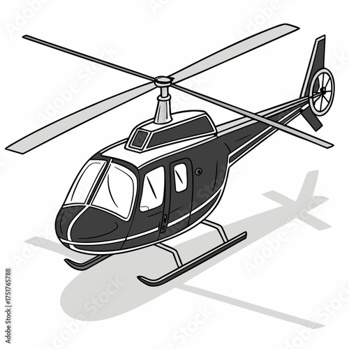 Helicopter in black and white with shadow on, transportation