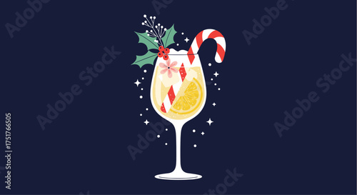 A festive holiday cocktail with orange slices and candy cane garnish.