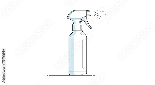 A simple illustration of a spray bottle releasing a fine mist of liquid into the air.