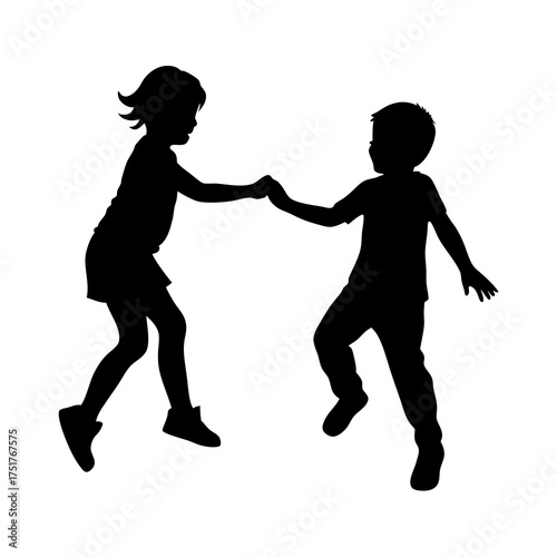 Children Playing Together Silhouette Vector Art