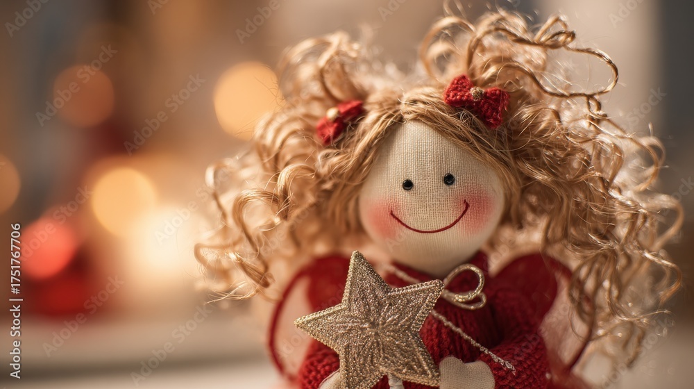 Fototapeta premium Festive Angelic Doll with Star, a Christmas Ornament and Holiday Decoration, Symbolizing Peace and Joy