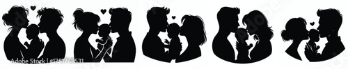 vector silhouette of parents kissing their baby