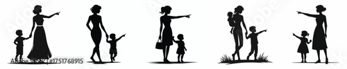 vector silhouette of mother and child pointing at something