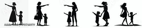 vector silhouette of mother and child pointing at something