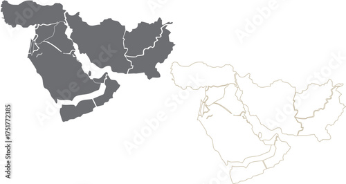 vector illustration of middle east map or outline of ap of middle east